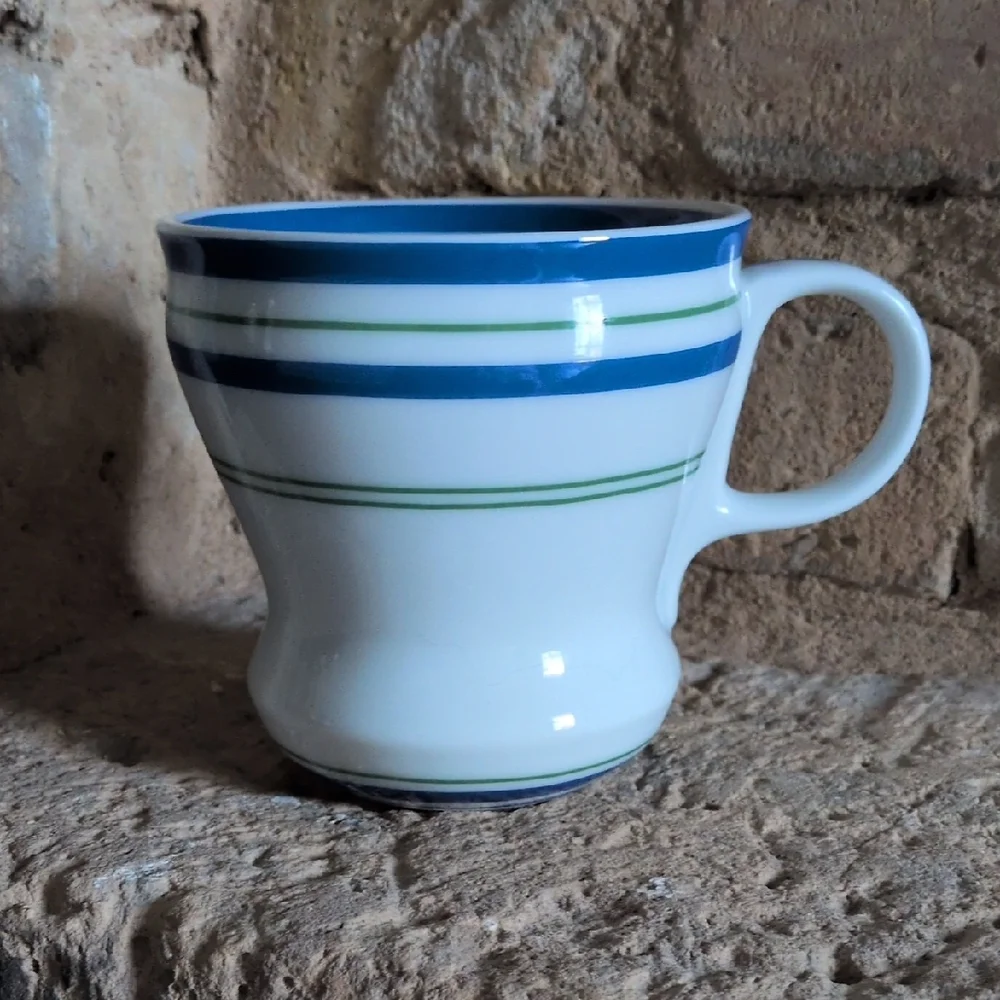 STARBUCKS I 2007 12 oz  Blue and Green Striped Ceramic Retro Diner Style Mug - Picture 3 of 10